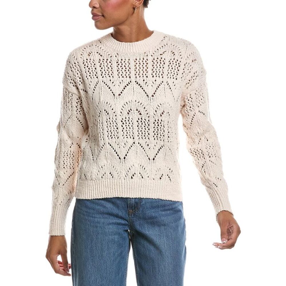 Autumn Cashmere Womens  Boxy Pointelle Crewneck Sweater, Brown